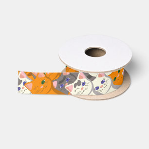 Ginger white black cat diagonal pattern satin ribbon