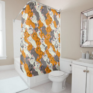 Ginger white black cat diagonal pattern shower curtain