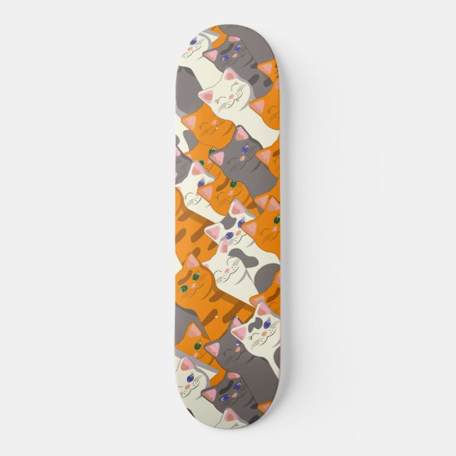 Ginger white black cat diagonal pattern skateboard (Front)