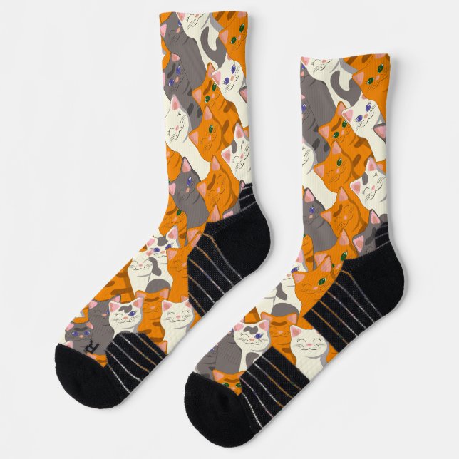 Ginger white black cat diagonal pattern socks (Left)