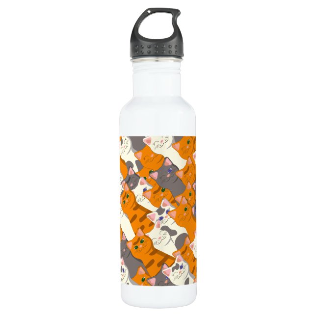 Ginger white black cat diagonal pattern stainless steel water bottle (Front)