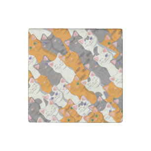 Ginger white black cat diagonal pattern stone magnet