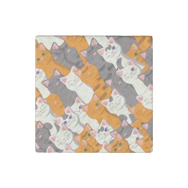 Ginger white black cat diagonal pattern stone magnet (Front)
