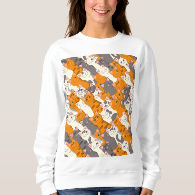 Ginger white black cat diagonal pattern sweatshirt (Front)