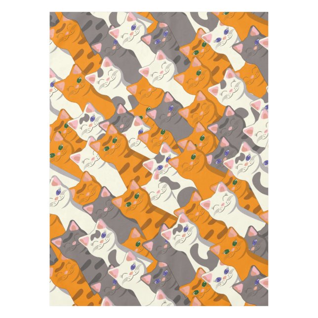 Ginger white black cat diagonal pattern tablecloth (Front)
