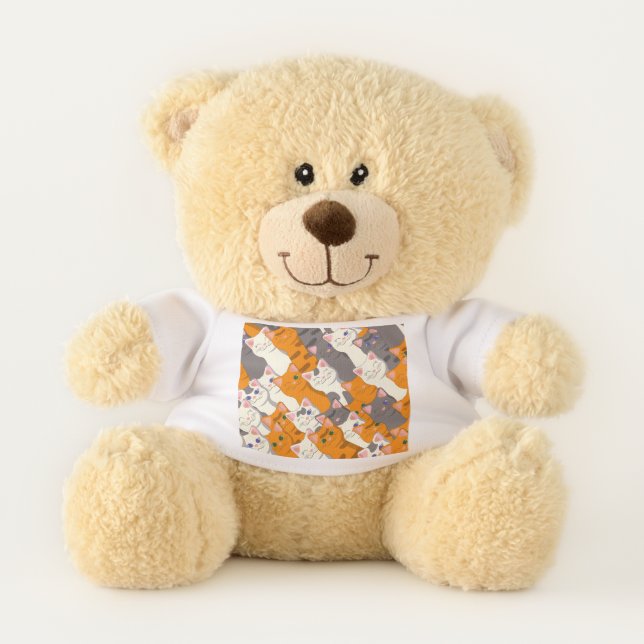 Ginger white black cat diagonal pattern teddy bear (Front)