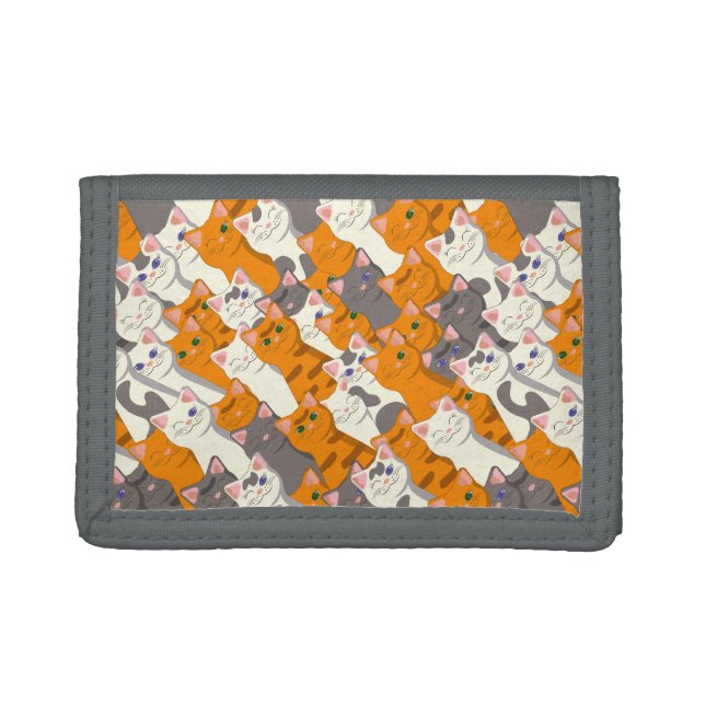 Ginger white black cat diagonal pattern trifold wallet (Front)