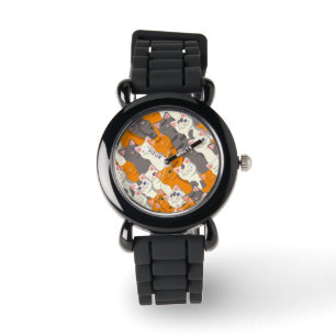 Ginger white black cat diagonal pattern watch