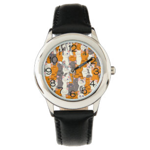Ginger white black cat diagonal pattern watch