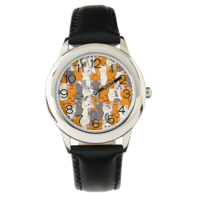 Ginger white black cat diagonal pattern watch (Front)