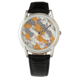 Ginger white black cat diagonal pattern watch