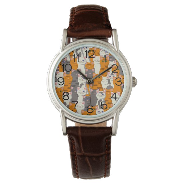 Ginger white black cat diagonal pattern watch (Front)