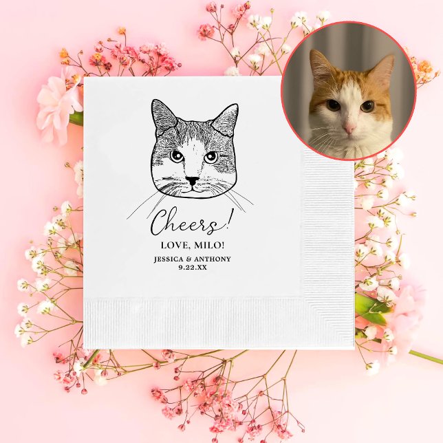 Ginger White Cat Personalized Cheers Napkins (Creator Uploaded)