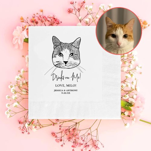 Ginger White Cat Personalized Drinks On Me Napkins