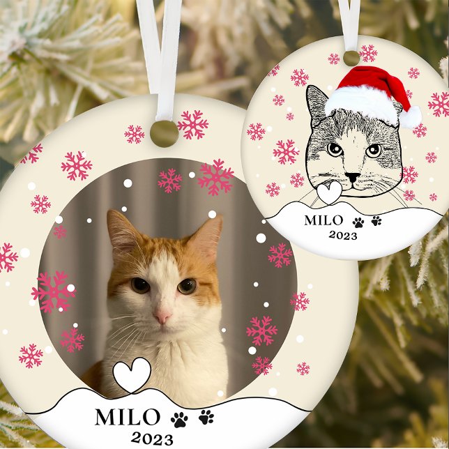 Ginger White Cat Personalized Hand Drawing Ceramic Ornament (Creator Uploaded)