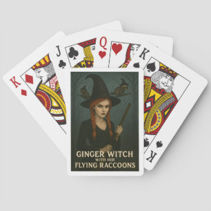 Ginger Witch With Her Flying Raccoons Poker Cards