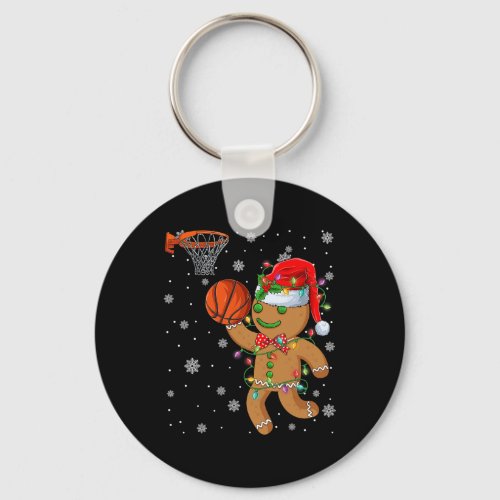 Gingerbread Amp Santa Hat Playing Basketball Chris Keychain