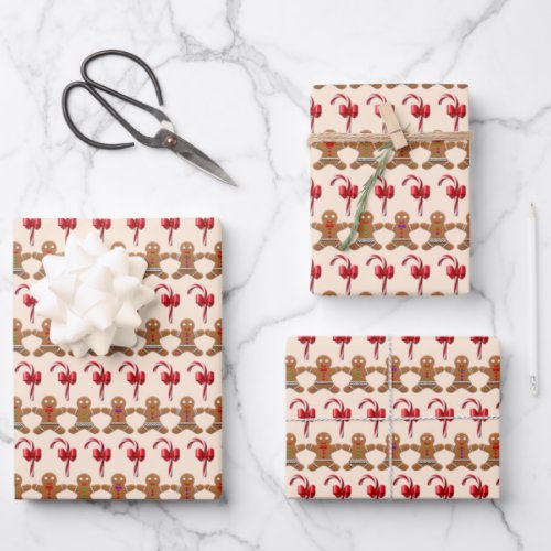 Gingerbread and Candy Cane Christmas Pattern  Wrapping Paper Sheets