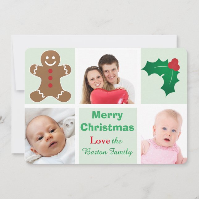 Gingerbread and Holly Custom Photo Christmas Holiday Card (Front)