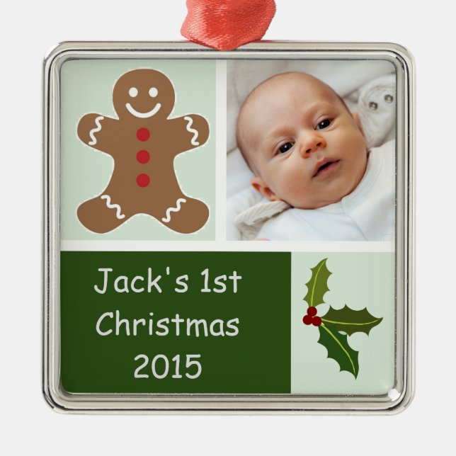 Gingerbread and Holly Metal Ornament (Front)