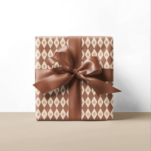 Gingerbread Argyle Neutral Pattern Holiday Wrapping Paper