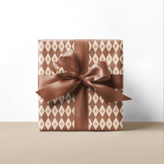Gingerbread Argyle Neutral Pattern Holiday Wrapping Paper