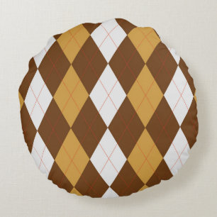 Gingerbread Argyle Round Pillow