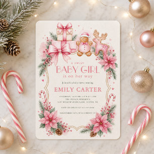 Gingerbread Baby Girl Shower Invitation Christmas