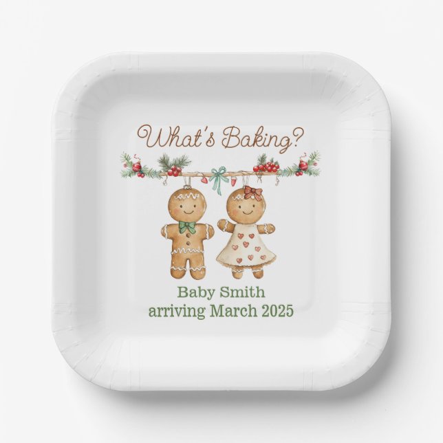 Gingerbread Baby Shower gender reveal Paper Plates (Front)