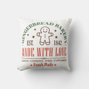 Gingerbread Bakery Christmas Sign Throw Pillow