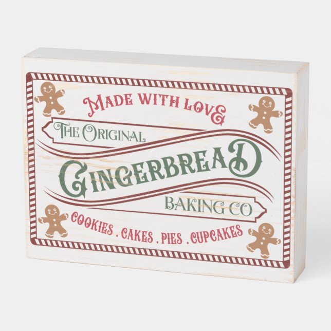 Gingerbread Baking Christmas Wooden Box Sign (Angled Horizontal)