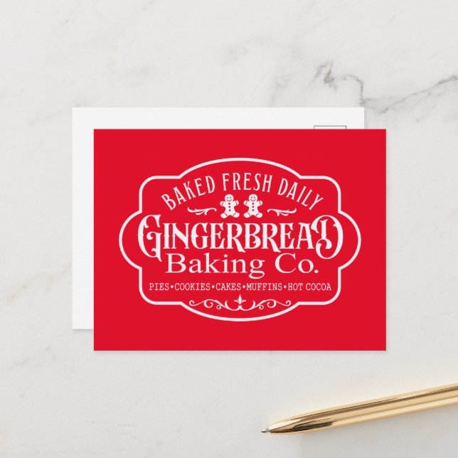Gingerbread baking company North Pole Christmas Holiday Postcard (Front/Back In Situ)
