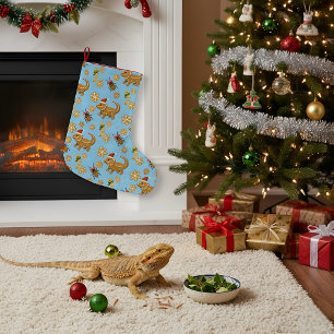 Gingerbread Bearded Dragon Christmas Large Christmas Stocking
