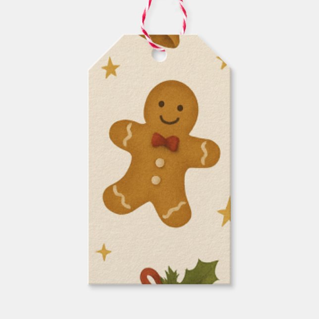 Gingerbread & Bells Festive Gift Tag (Front)