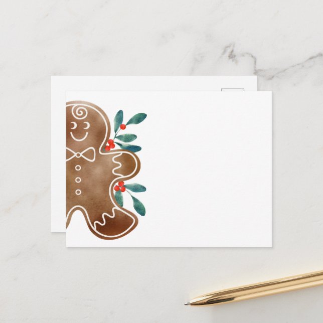 Gingerbread Berry Holiday Postcard (Front/Back In Situ)