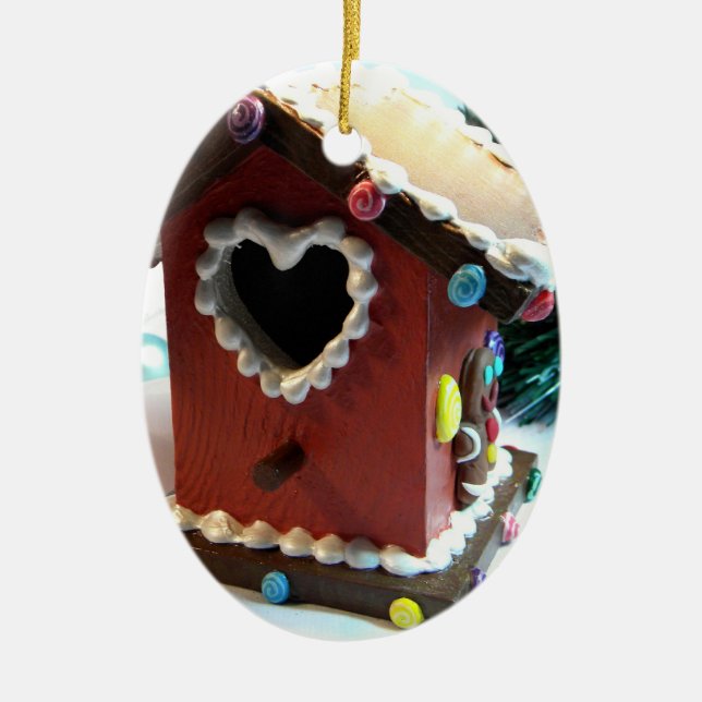 Gingerbread Birdhouse Ceramic Ornament (Front)