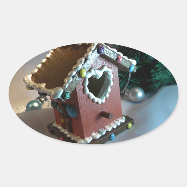 Gingerbread Birdhouse I Oval Sticker (Front)