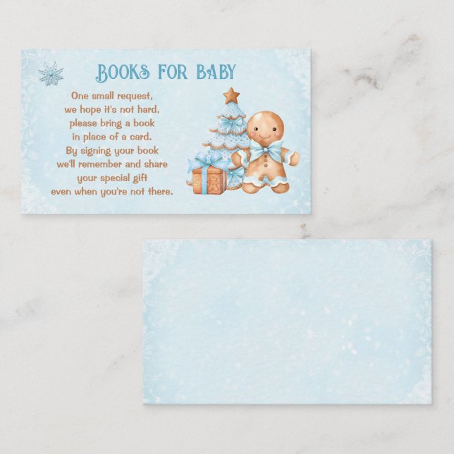 Gingerbread Blue Baby Shower Books For Baby Enclosure Card (Front/Back)