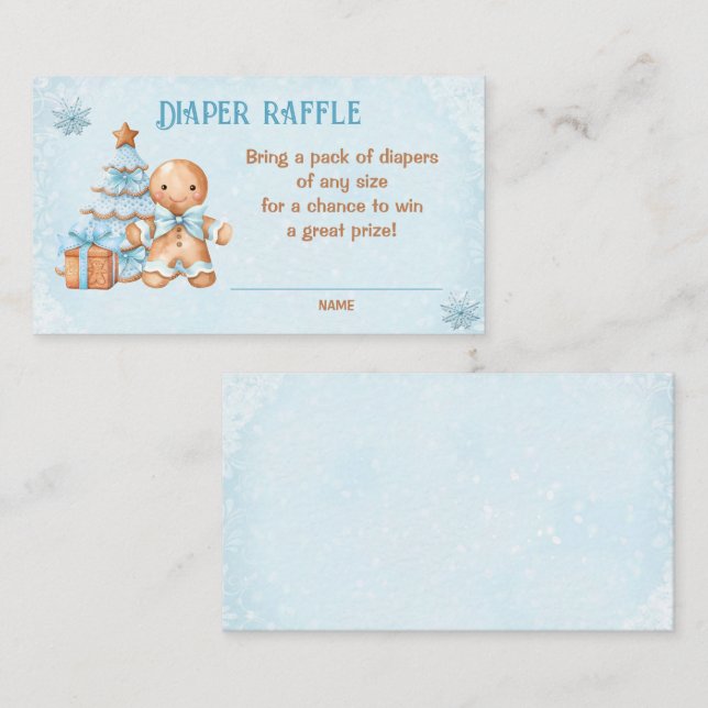 Gingerbread Blue Baby Shower Diaper Raffle Card (Front/Back)