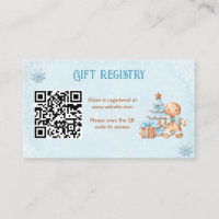 Gingerbread Blue Baby Shower Gift Registry QR