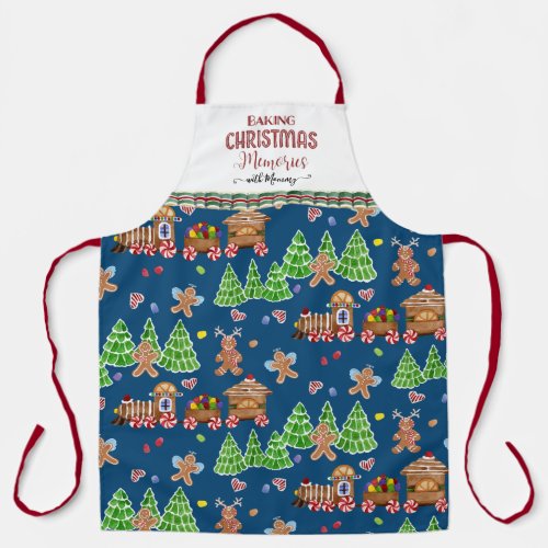 Gingerbread Blue Baking Christmas Memories w Mommy Apron