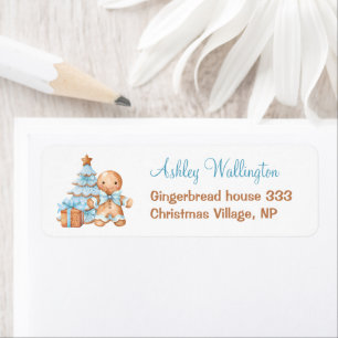 Gingerbread Blue Christmas Boy Baby Shower Address Label