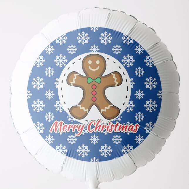 Gingerbread - Blue Snowflakes Pattern - Merry Xmas Balloon (Front)