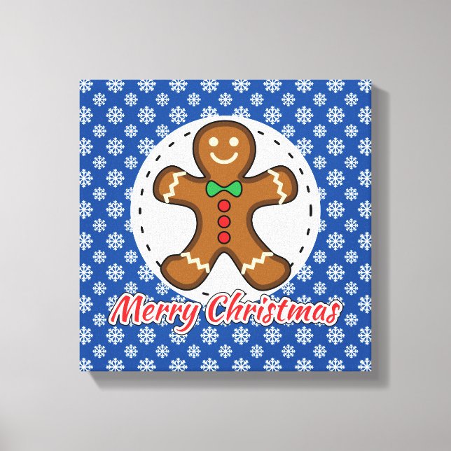 Gingerbread - Blue Snowflakes Pattern - Merry Xmas Canvas Print (Front)