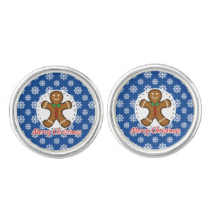 Gingerbread - Blue Snowflakes Pattern - Merry Xmas Cufflinks