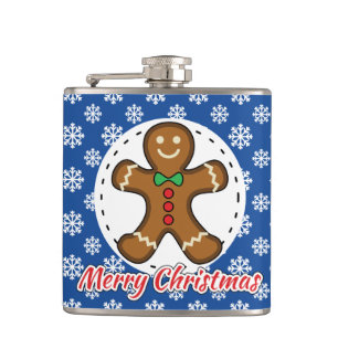 Gingerbread - Blue Snowflakes Pattern - Merry Xmas Flask