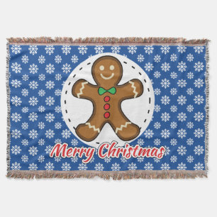 Gingerbread - Blue Snowflakes Pattern - Merry Xmas Throw Blanket
