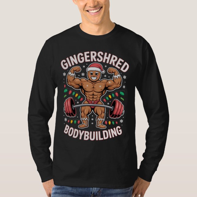 Gingerbread Bodybuilding Christmas Gym  T-Shirt (Front)
