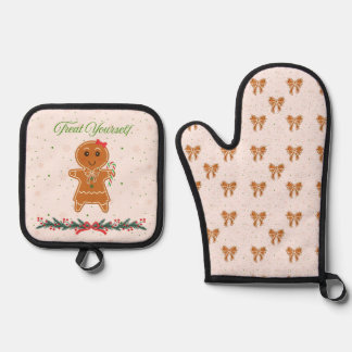 Gingerbread Bows Oven Mitt & Pot Holder Set
