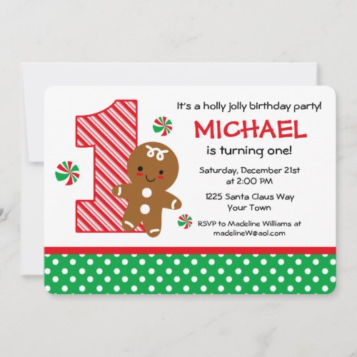 Gingerbread Boy 1st Birthday Invitations